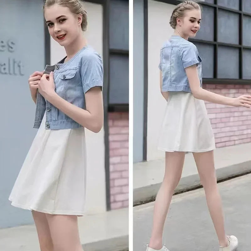 Lucyever Korena Y2K Cropped Jacket Women Casual Short Sleeve Denim Jackets Female Summer Thin Single-Breasted Jeans Outerwear