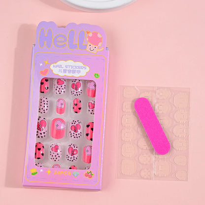 24Pcs Children Cartoon Nail Tips Colorful Cute Rabbit Pink Stars 6-14 Years old Girl Fake Nail With Jelly Glue Kids False Nail TC0047-2