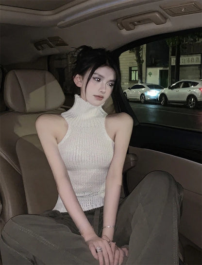 Crop Top Summer Y2K Clothes Fashion Sleeveless Shirts Turtleneck Tees Bandage Tanks Hollow Out Tops Women Sexy Gothic Clothing