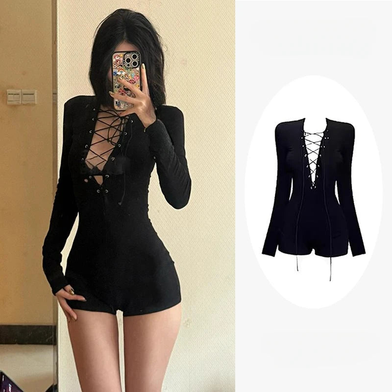 Gothic Y2k Aesthetic Women Sexy Hollow Out T-shirt Vintage Lace Patchwork Streetwear Grunge Tops Harajuku Slim Fit Black Tees 941 Black