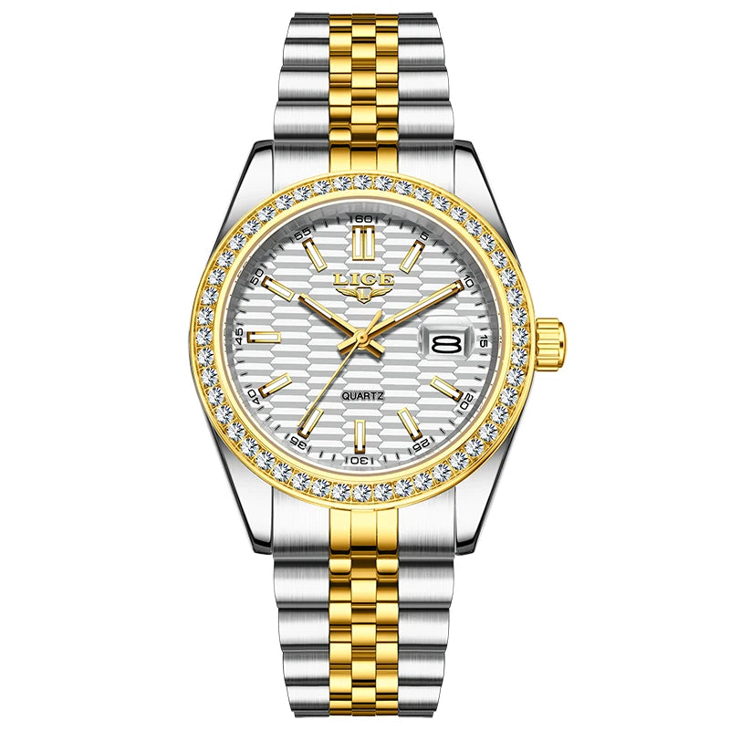 LIGE 2025 NEW Women's Watch Luxury Fashion quartz wristwatch ladies Stainless Steel Waterproof Calendar Watch for Women reloj white