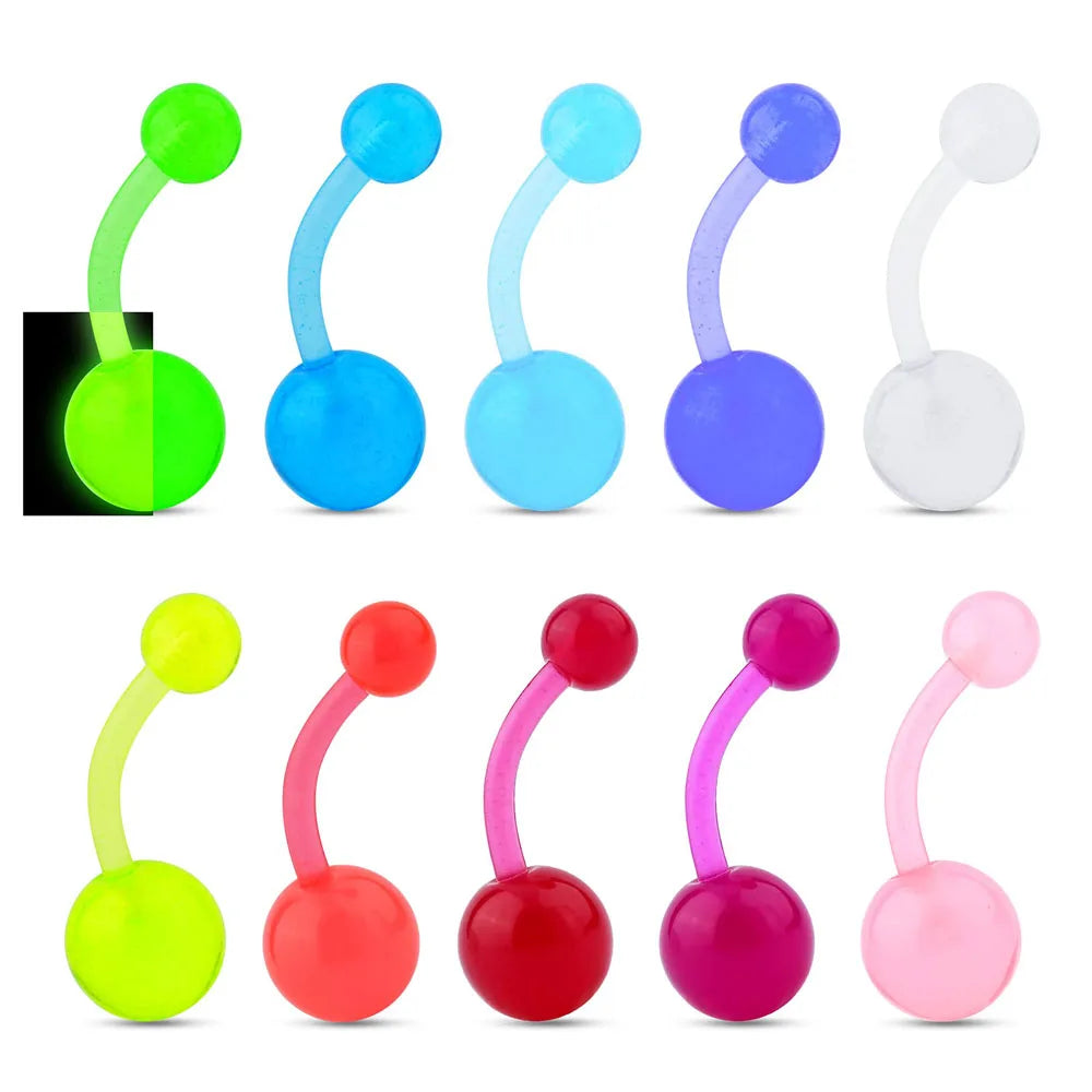 10Pieces Belly Button Rings Glow in the Dark Belly Rings Acrylic Flexible Barbells Colorful Navel Piercing Jewellery Navel Bars Badiee Stylez