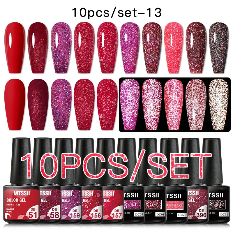 10PCS/Set Gel Nail Polish Set 125 Colors Glitter Semi Permanent Hybrid Gel Varnishes Base Top Coat Soak Off UV LED Nail Art Gel