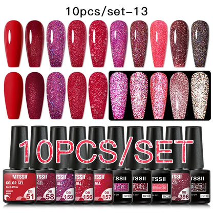 10PCS/Set Gel Nail Polish Set 125 Colors Glitter Semi Permanent Hybrid Gel Varnishes Base Top Coat Soak Off UV LED Nail Art Gel