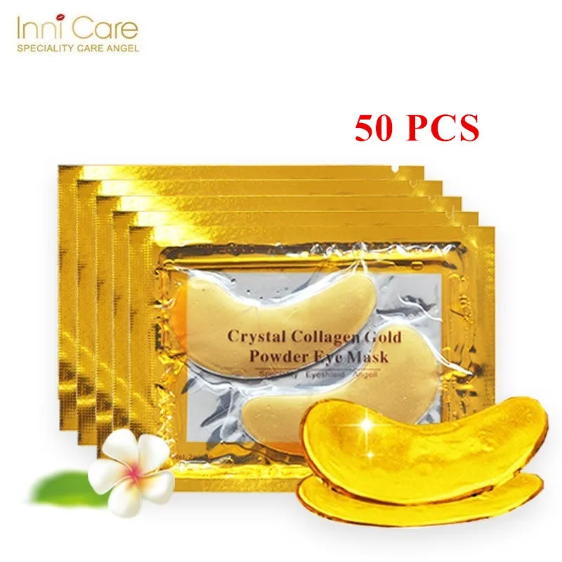 InniCare 50/60/80/100 Pcs Crystal Collagen Gold Eye Mask Anti Dark Circles Beauty Patches For Eye Skin Care Korean Cosmetics 25Pairs(50pcs)