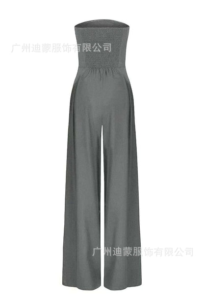 Summer Women's Jumpsuit Fashion Strapless Solid Color Sleeveless Loose Wide Legs Pants Casua Romper High Streetwear Female Cloth Badiee Stylez