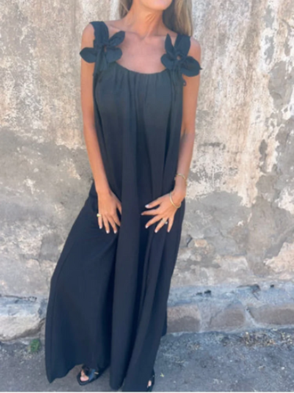 V-neck Solid Color Short Sleeved Lace Up Women's Dress High Street Fashion Elegant Commuting Style Summer Dresses Black