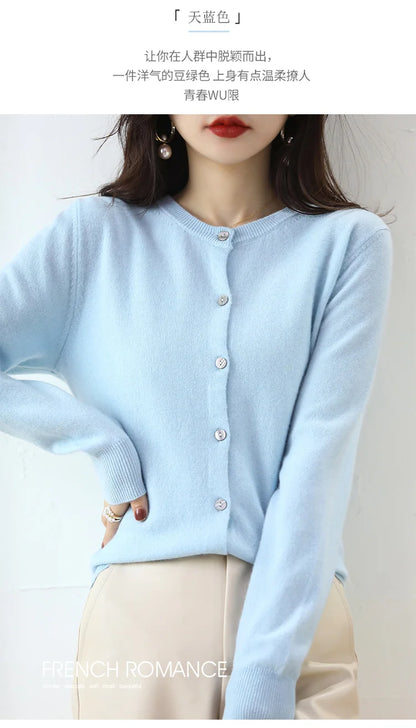 Knitted Cardigan Women's Sweater Autumn And Winter 2022 New Solid Color Coat Round Neck Short Long Sleeve Loose Korean Fashion