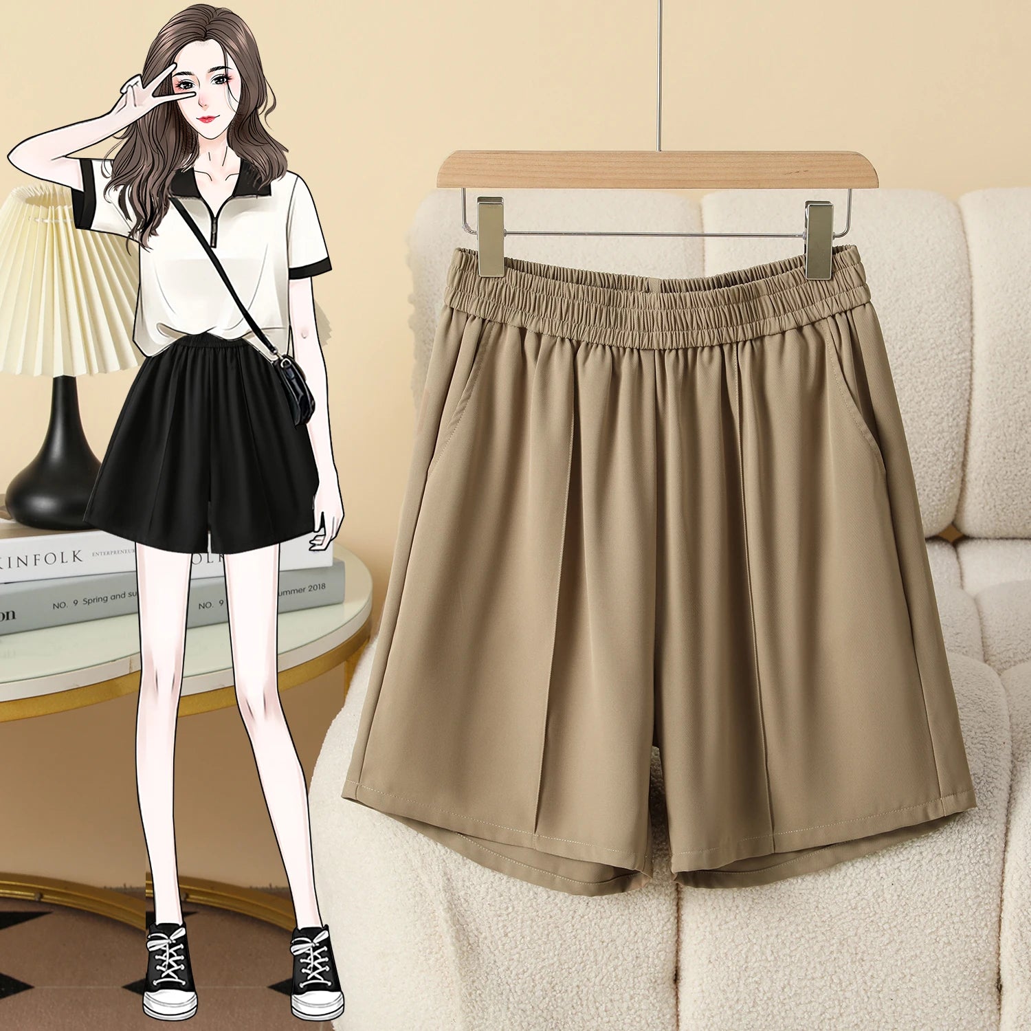 Plus Size Shorts Women High Elastic Waist Wide Leg Loose Pants With Pockets Summer 2025 New Korean Fashion Half Shorts Women