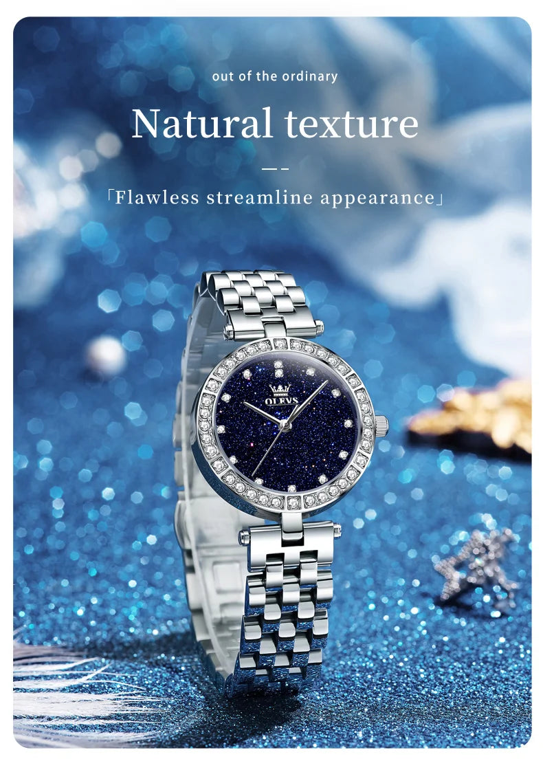 OLEVS 3641 Women Watch Elegant Quartz Watch Starry Dial Waterproof Luminous Diamond Bezel Ladies Watch Bracelet Set Ladies' Gift