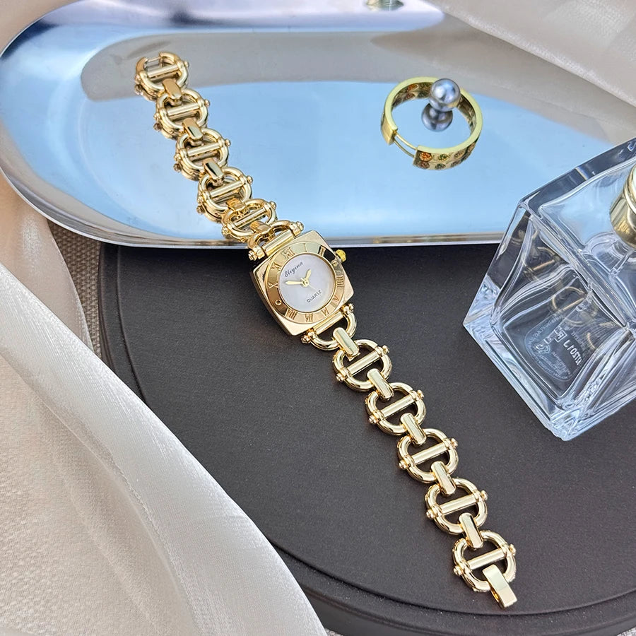 High-End Women's Skeleton Design Watch Square Roman Hour Markers Light Luxury Fashion Cross-Border Best-Seller Ladies Watch