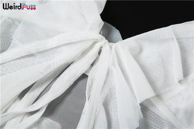 Weird Puss Ruffles Flowers Tank Tops Women Mesh Summer Sexy Deep V-Neck Irregular Tassel Halter Backless Camisole Wild Street