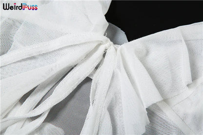 Weird Puss Ruffles Flowers Tank Tops Women Mesh Summer Sexy Deep V-Neck Irregular Tassel Halter Backless Camisole Wild Street