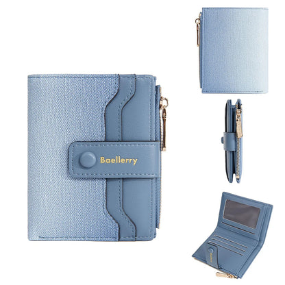 Baellerry High Quality Women Wallets New Simple Short Card Holde Brand Female Purse Photo Holder Coin Pocket Zipper Women Wallet Light Blue