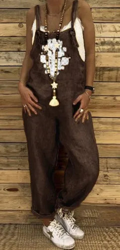 Linen Overalls Jumpsuit Women Casual Print Sleeveless Summer Loose Female Suspenders Straight Leg Fashion New Streetwear
