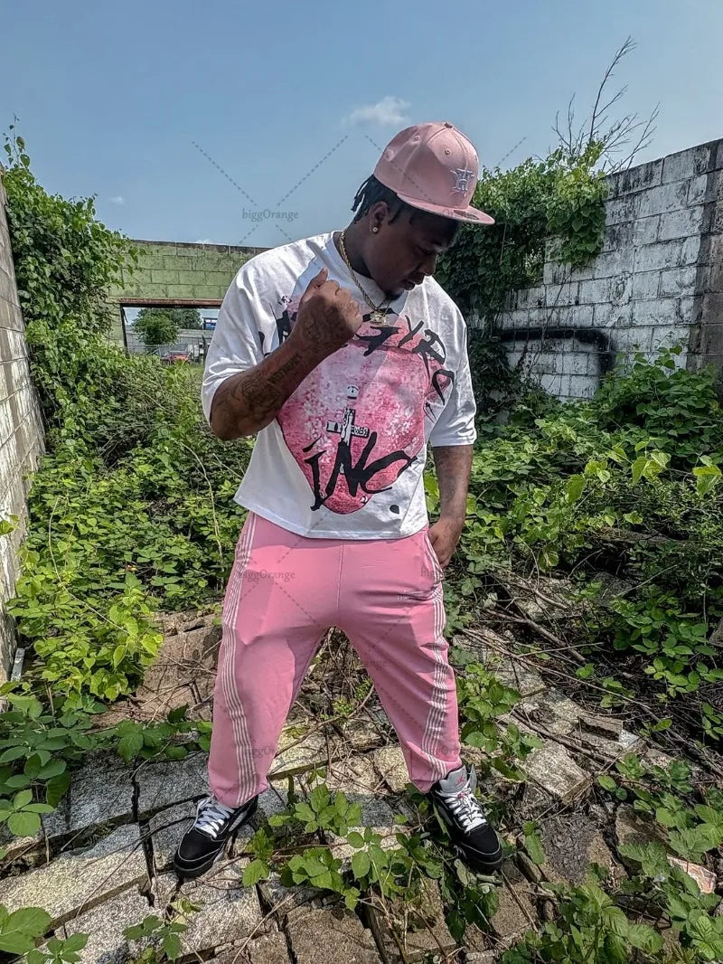 American Retro Letter Printing Oversized T-shirt Hip-hop Harajuku Punk Round Neck Graphic Top Men Trendy Casual Streetwear Women Badiee Stylez