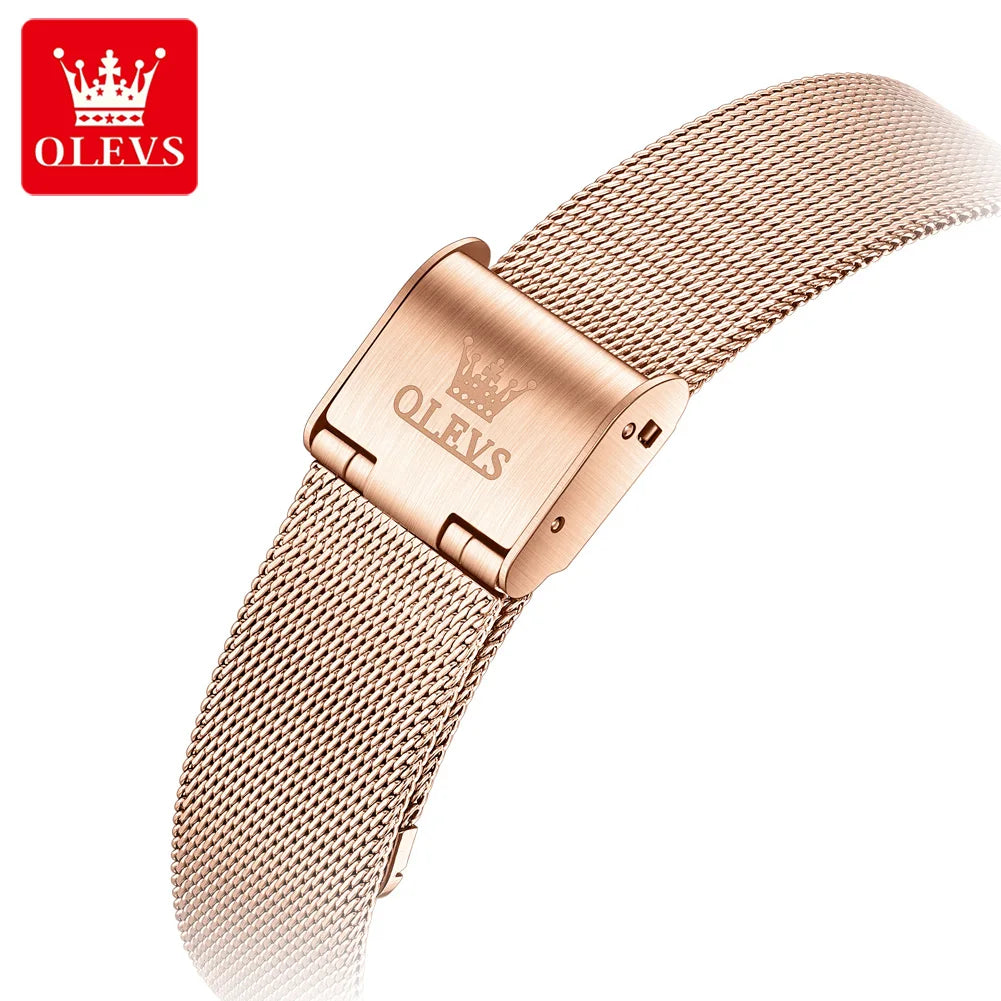 OLEVS New 5653 Woman Watch Elegant Rose Gold Mesh Steel Strap Ladies Watches Digital Dial Simple Fashion Quartz Watch for Women