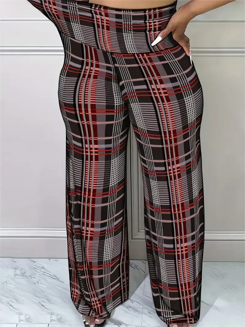 Women's Plaid Wide Leg Pants High Waist Casual Loose Trousers for Spring Summer
