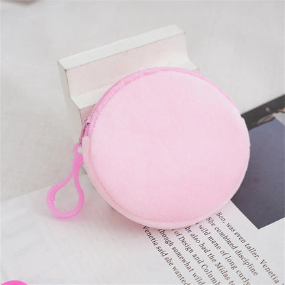 Solid Plush Round Coin Purse Women's Cute Wallet ID Card Bag Keychain Minimalist Coin Bag Kawaii Wallets for Women Gift Pink