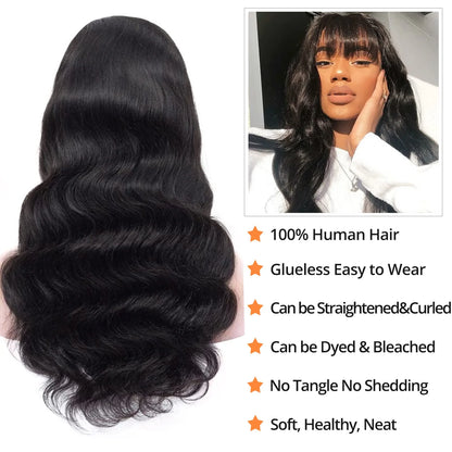 3X1 Glueless Wigs Human Hair with Bangs Body Wave Human Hair Wig with Bangs 3X1 Bleached Knots Lace Front Wig for Black Women Badiee Stylez