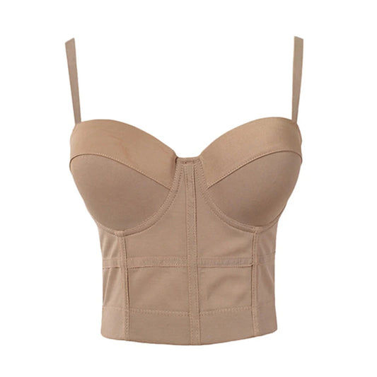 Women's tight bra, sexy fishbone Camisole, with integrated back shaping bra underwear khaki