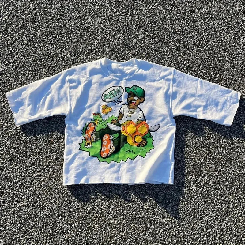Gothic Summer American New Street Tops Clothing Harajuku Hip Hop Letter Graphic Character Print Y2K Cotton Couple Short Sleeve 9