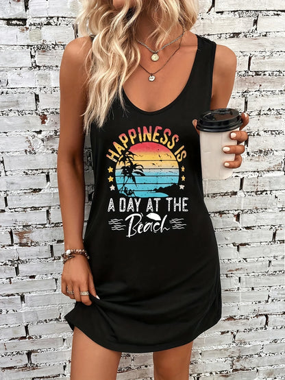 Summer women's sleeveless vest dress mini loose comfortable soft vacation beach print style HL2344- hei