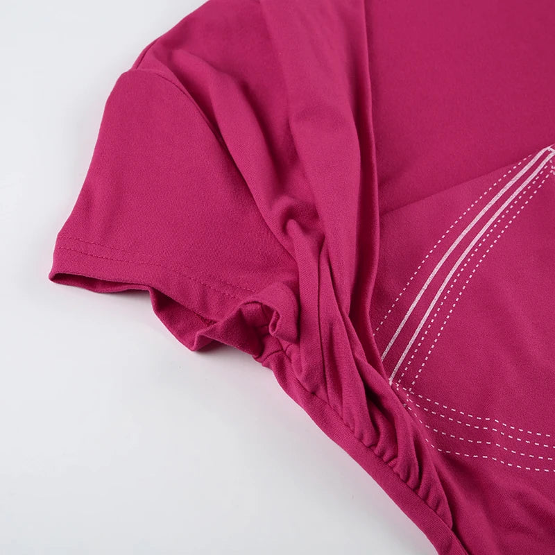 HEYounGIRL Y2K Floral Print Chic T-shirt Pink Vintage Short Sleeve Women Fitted Crop Top 2000s Outfits Fashion Summer Tee Shirts