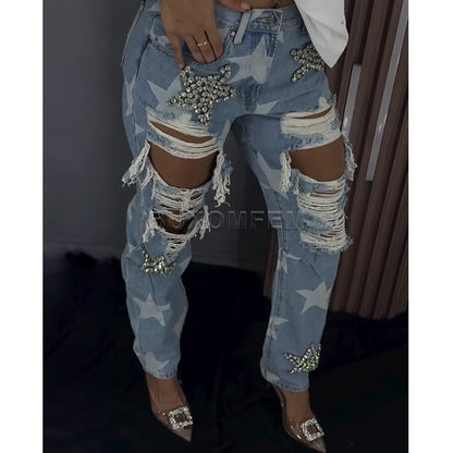 2025 Wide Leg Loose Jeans Female Streetwear Style Fashion Baggy Pants Women's New Stylish Full Length Straight Pant Outwear Type2 BLU