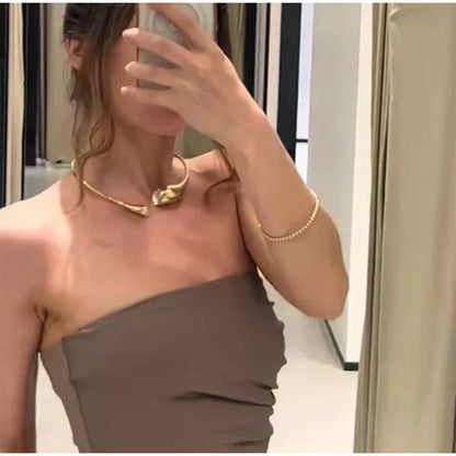 Women's V-neck Sleeveless Backless Slim Fit Metal Halter Jumpsuit Sexy Hollow out Long Robe Party Dress New Tank Top 2025 Summer