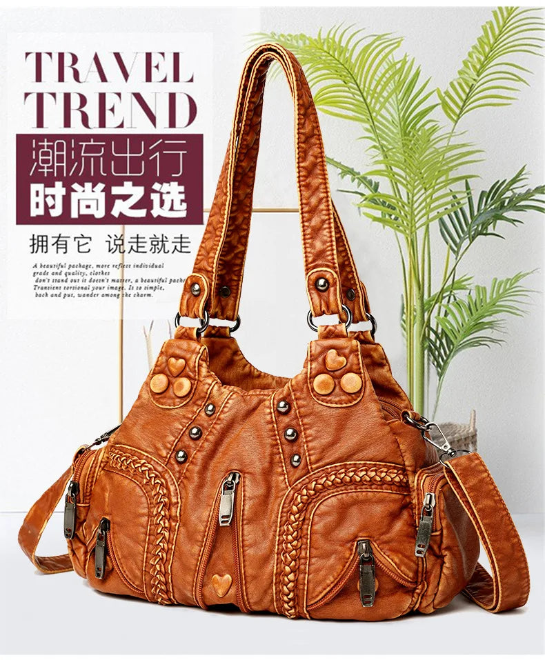 Black Y2k Women Shoulder Bag Vintage Punk Goth Fashion Designer Pu Leather Tote Bag Large Capacity Rivet Motorcycle Handbag