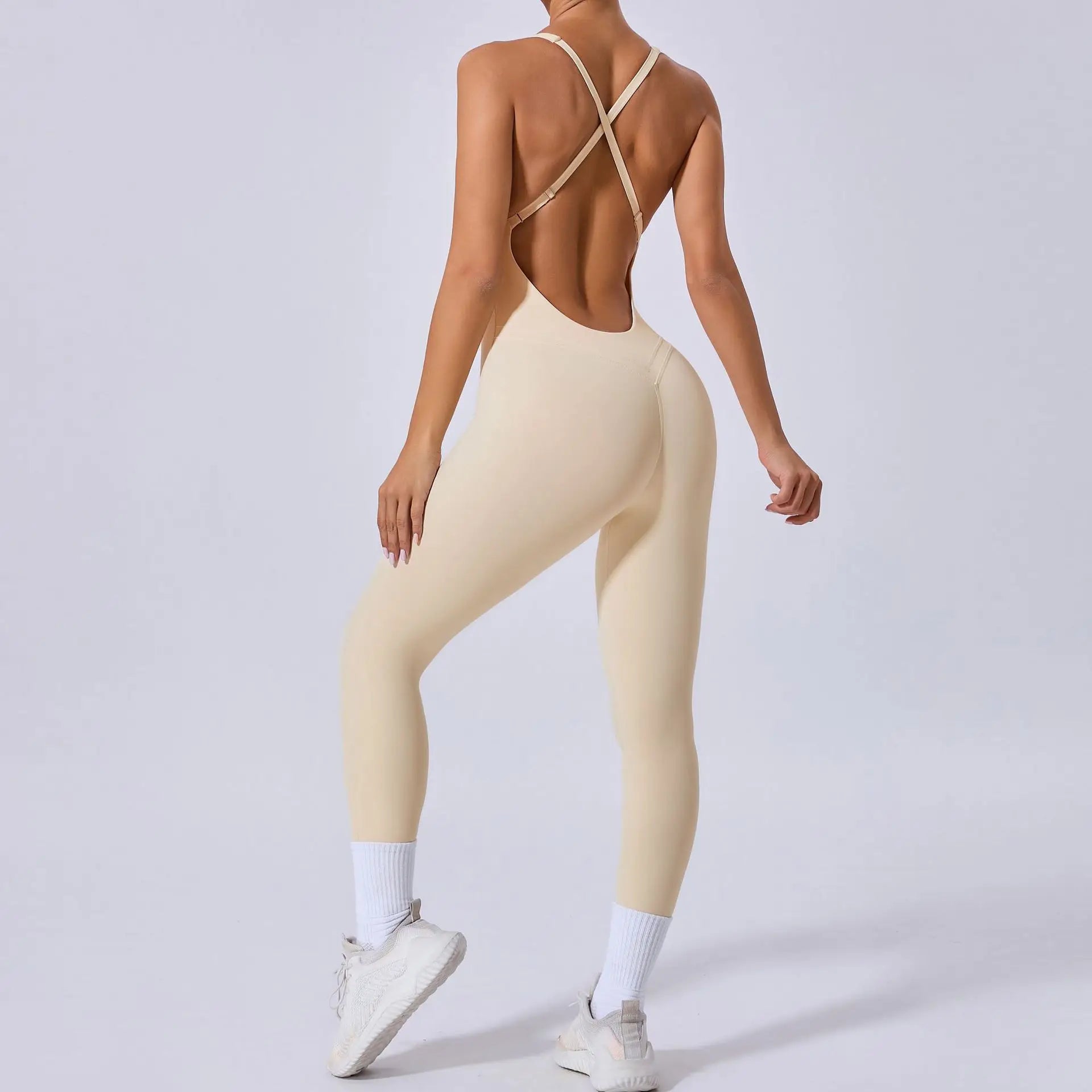 Rompers Yoga Sets Solid Black Hollow Out Bandage Backless Cross Jumpsuit for Women Fitness One-piece Gym Clothing Tracksuit