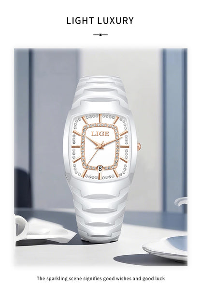 LIGE New Ladies Waterproof Watch Luxury Ceramic Braceletz Women Watches Creative Fashion Original Elegant Quartz Wristwatch Gift
