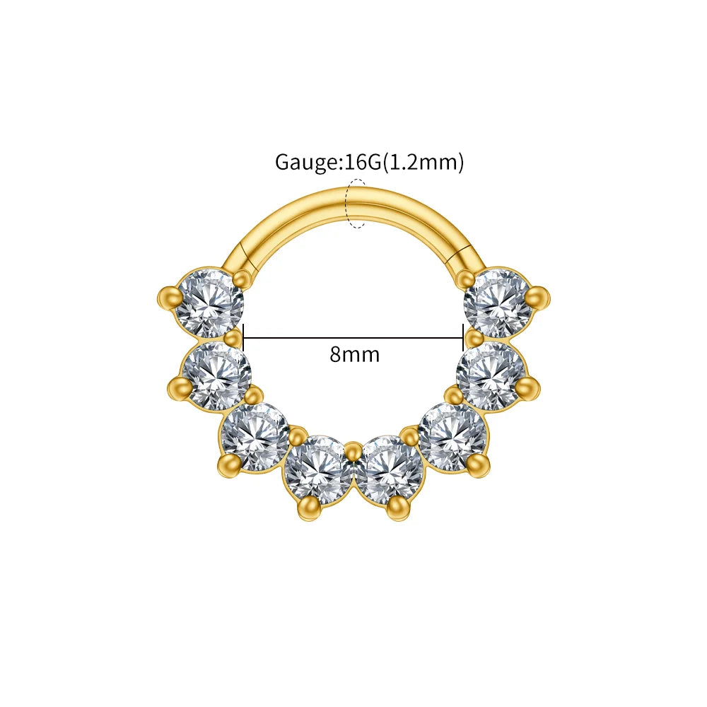Right Grand ASTM F136 Titanium CZ Cartilage Hoop Earring 16G Septum Hoop Nose Ring Tragus Helix Daith Hinged Clicker Piercing Gold Clear 1.2x8mm