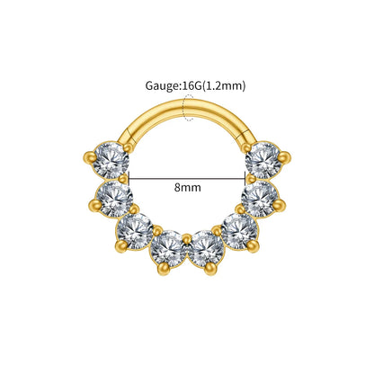 Right Grand ASTM F136 Titanium CZ Cartilage Hoop Earring 16G Septum Hoop Nose Ring Tragus Helix Daith Hinged Clicker Piercing Gold Clear 1.2x8mm