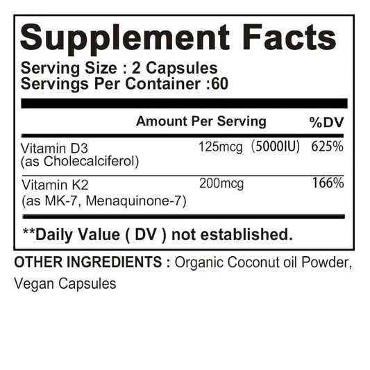 Vitamin D3 + K2 Supplement - Support Teeth, Bone, Heart Health & Joint Health