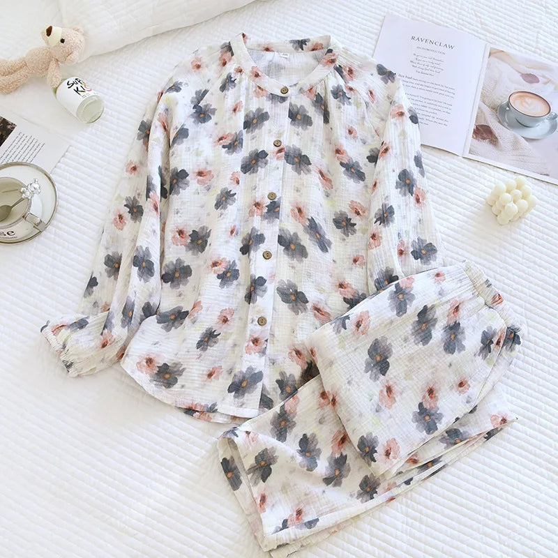 2025 New Women's Spring/Summer Pajama Set 100% Cotton Long Sleeve Long Pants Two Piece Set Large Home Clothes 02