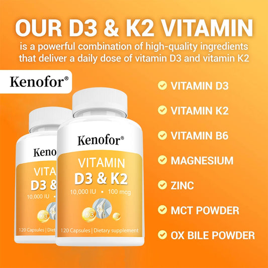 Vitamin D3 K2 Capsules - B6, Zinc, Vitamin D3 10000 IU and Vitamin K2 MK7 for Heart, Bone, Joint, Muscle and Immune Health