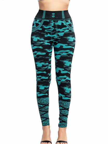 CUHAKCI Camouflage Printed Leggings Women Seamless Denim Sports High Waist Tights Workout Fitness Elastic Pants Stretch Jeggings