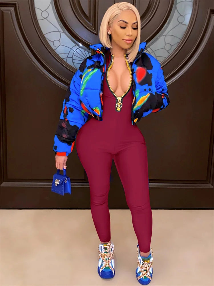 WESAYNB Wholesale Streetwear Clothes Zipper Long Sleeve Jumpsuit Women 2022 Black Blue Pink One-pieces Outfits Bodycon Jumpsuits