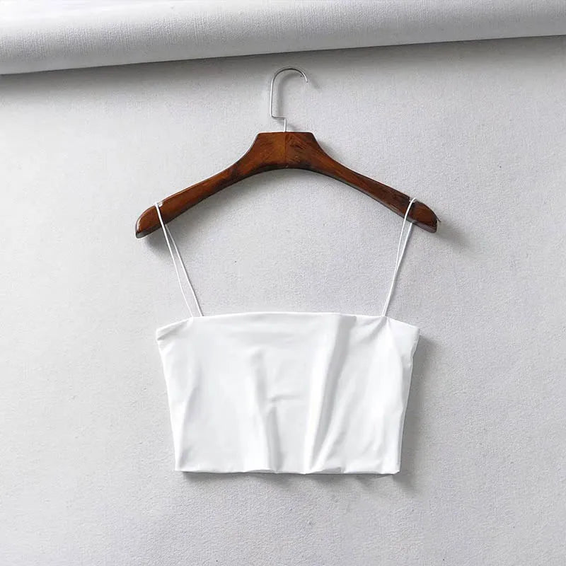 2024 Summer Women's Crop Top Sexy Elastic Cotton Camis sleeveless Short Tank Top Bar WHITE