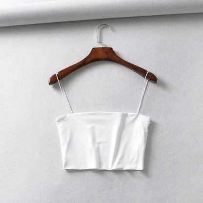 2024 Summer Women's Crop Top Sexy Elastic Cotton Camis sleeveless Short Tank Top Bar WHITE
