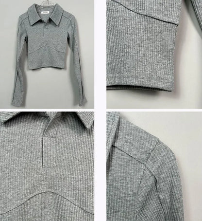 Elegant Coquette Women's Polo Neck T-Shirt - Long Sleeve, Chic Style, Effortless Elegance