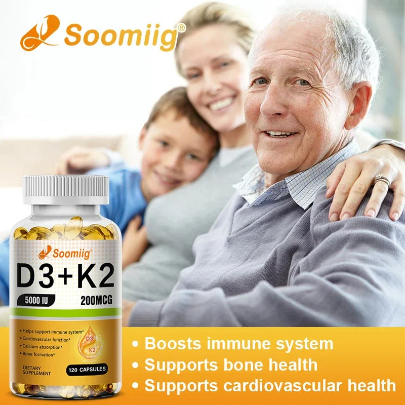 Vitamin K2, D3 Supplement To Help Support The Immune System and Improve The Body's Absorption of Calcium 120 Capsules