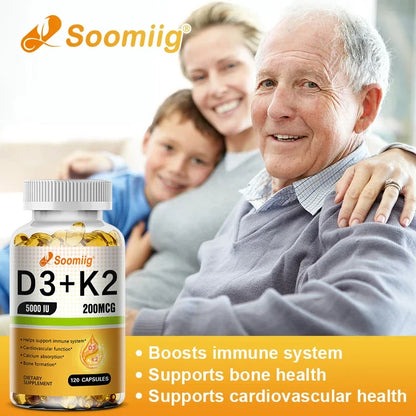Vitamin K2, D3 Supplement To Help Support The Immune System and Improve The Body's Absorption of Calcium 120 Capsules