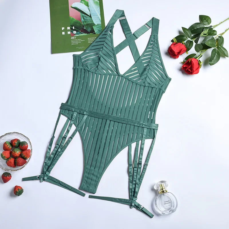 Romantic Bilizna Sexy Below Lingerie for Sex New Women's Underwear Cutting Tight Woman Clothing Vs Lingerieset Dames Thong Whole Green