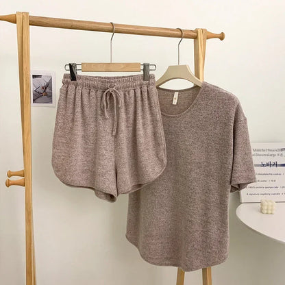 Hot with Chest Pad Pajamas Women 2025 New Summer Pure Cotton Short sleeve Shorts Set Spring and Autumn Loose Homewear