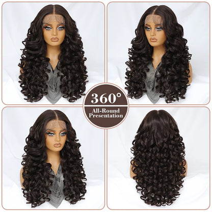 Latisha 13X6 HD Synthetic Lace Front Wigs Curly Pre Plucked Lace Frontal Wig with Bangs for Women Highlight with Babyhair 24Inch Badiee Stylez