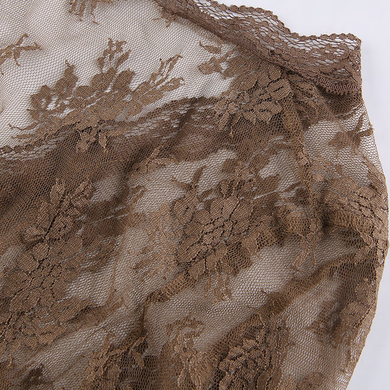 Women Sexy See Through Cardigans Y2K Long Sleeve Lace Mesh Lace Vintage Lace Tie Up Floral Crop Tops Streetwear Cardigans