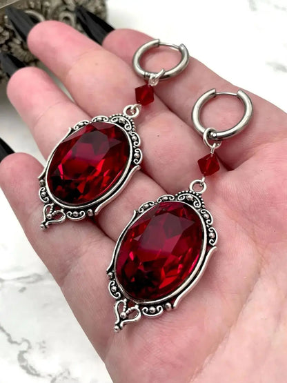 Vampire Cameo Earrings, Gothic jewelry, Blood drops, Pagan, Voodoo accessories, Punk, Victorian, Demon, Goth ear hooks For Women